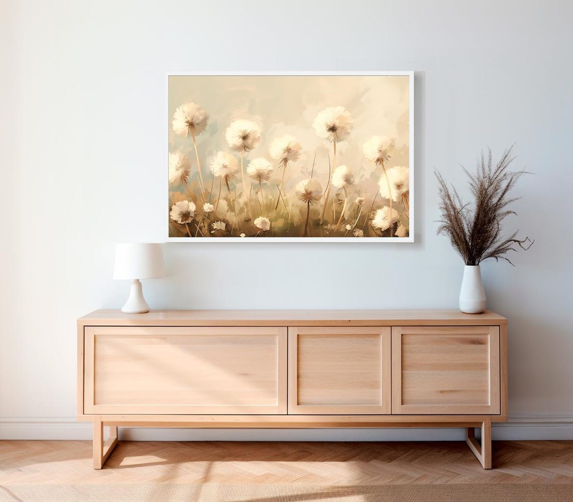 Delicate Cream Dandelion Puffs in Soft Neutral Meadow Poster - Image 2