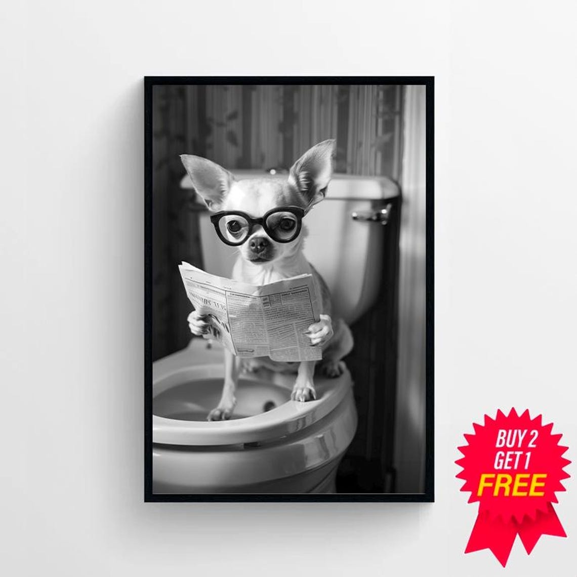 Chihuahua Art Funny Bathroom Decor Chihuahua In Toilet Animal In Toilet Petshop Art Dog Art Chihuahua Gift - Image 4