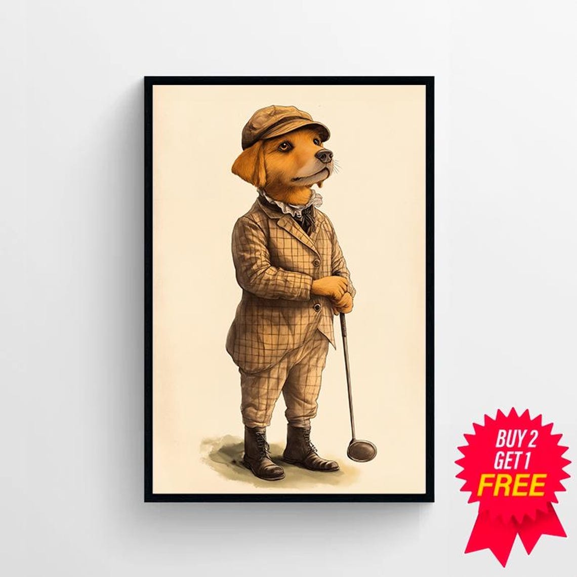 Golden Labrador Puppy Golfer in a Tweed Suit and Flat Cap Poster - Image 4