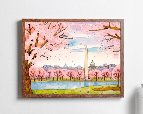Washington DC Cherry Blossom Monument Capitol Spring Skyline Poster