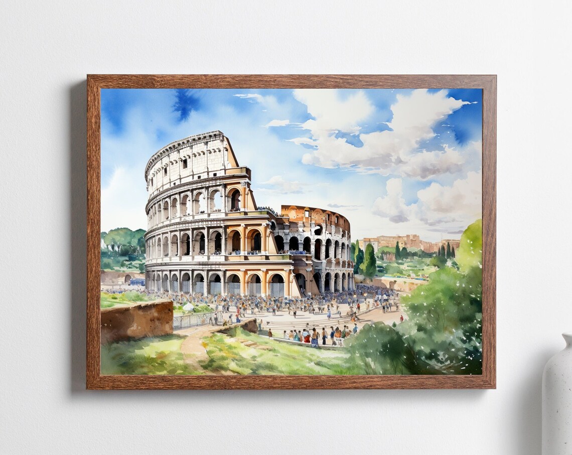 Colosseum Watercolor Print, Italy Travel Art