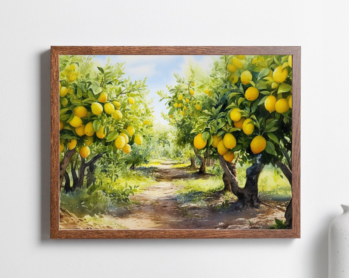 Italy Lemon Orchard Watercolor Travel Poster