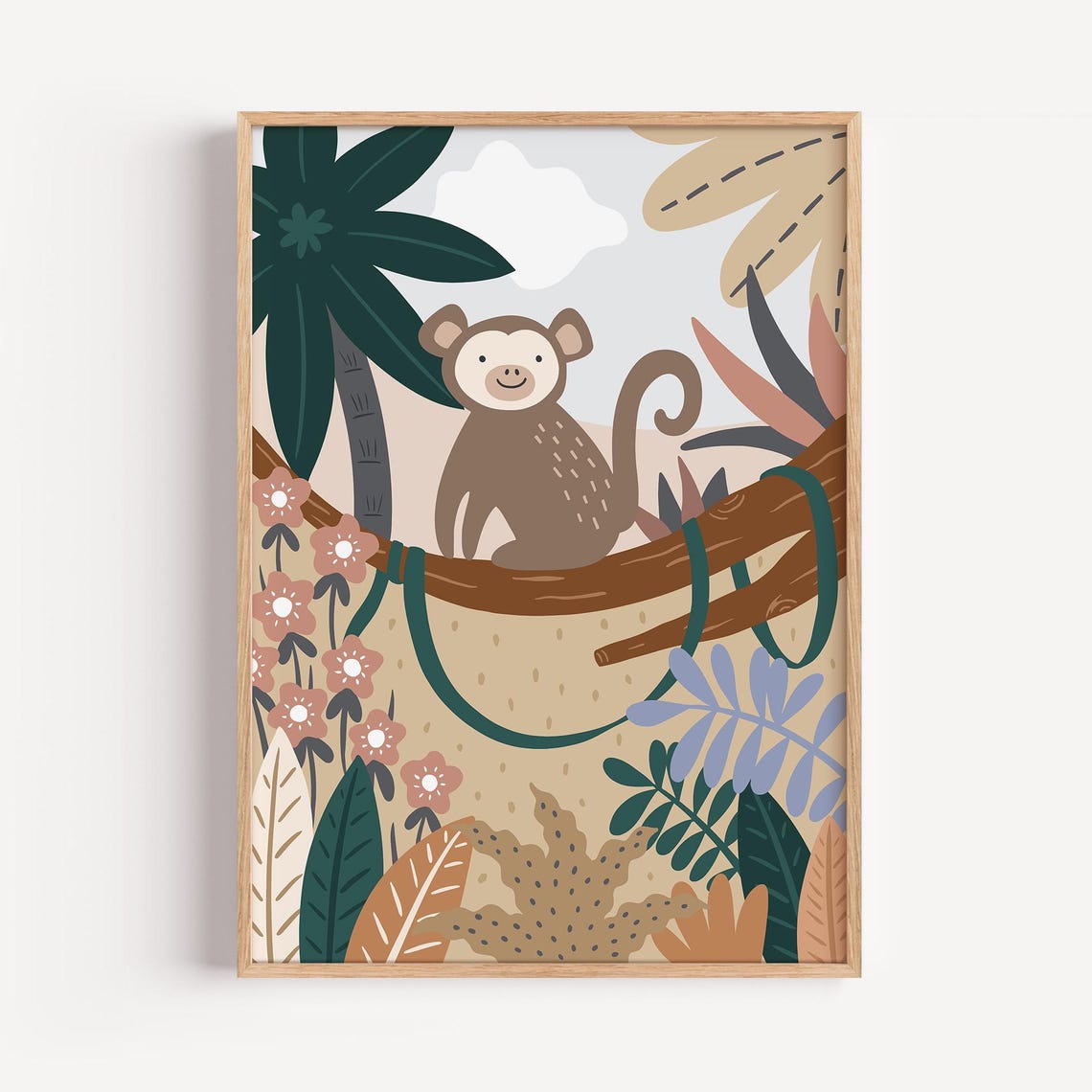 Kids Room Poster Monkey Safari Jungle Animal Wall Art Boho Print For Nursery Playroom