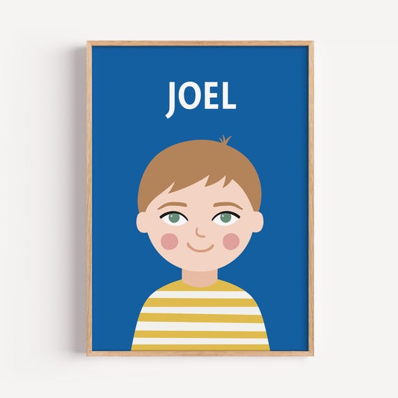 Personalized Portrait Boy Dark Blonde Hair Illustration Wall Art Poster For Kids Nursery Playroom Birthday Gift