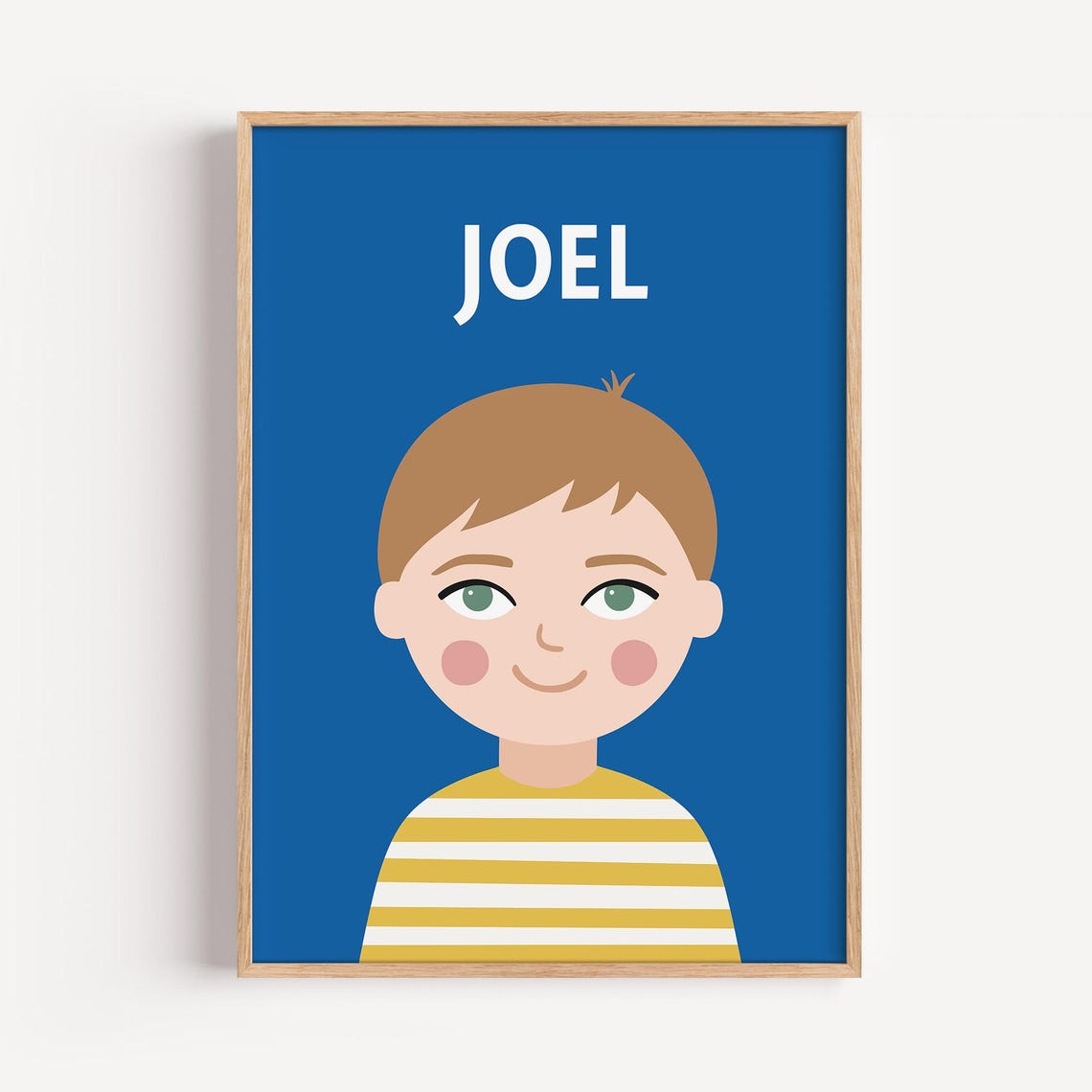 Personalized Boys Name Poster With Cartoon Boy in Yellow Stripes