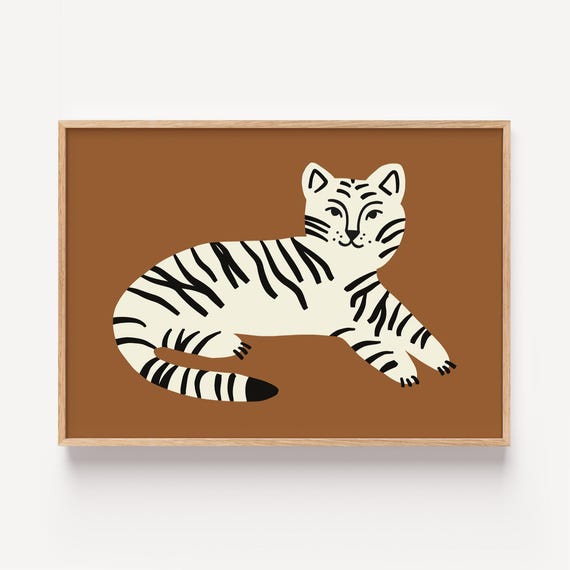 Kids Room Tiger Poster Cute Animal Wall Art Nursery Playroom Decor Brown