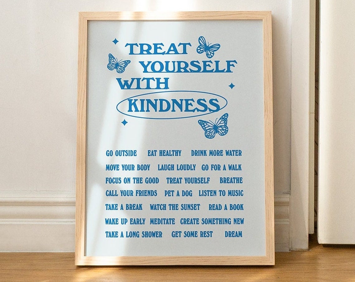 Affirmations Wall Print Aesthetic Art Positive Affirmation Poster Retro Butterfly Wall Decor Sapphire Blue