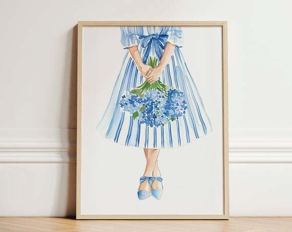 Coastal Granddaughter Print Girl With Flowers Grandma Cute Blue Floral Hydrangea