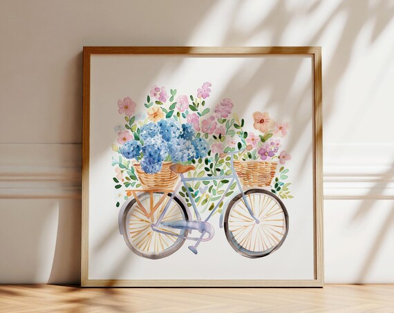 Coastal Granddaughter Print Cute Watercolor Hydrangea Bike With Flowers Floral