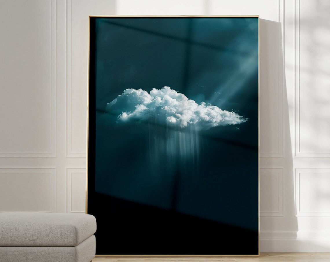 Indigo Rain Cloud Prints Dark Blue Wall Art Gallery Wall Set Surreal Art Abstract Art Living Room Large Maximalist Decor