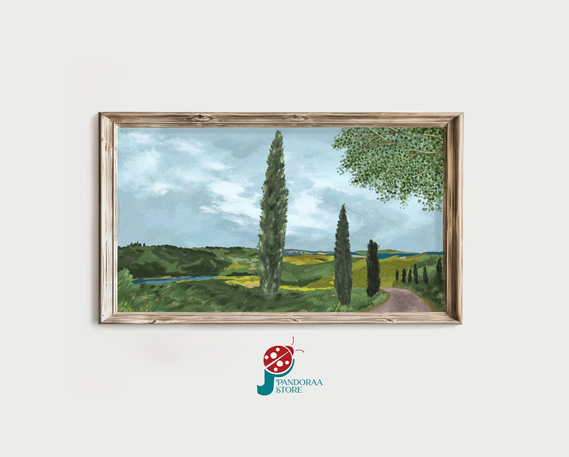 Tuscan Country Road Cypress Trees Rolling Green Hills Landscape Poster