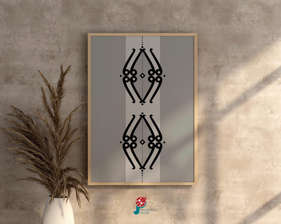 Black Tribal Geometric Symmetry Grey Minimalist Modern Print