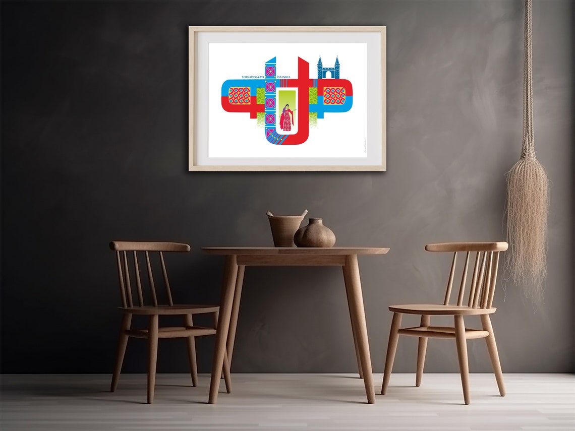 Red Blue Decorative Wall Art Colourful Geometric Wall Decor Islamic Wall Prints Palace Wall Decor - Image 3