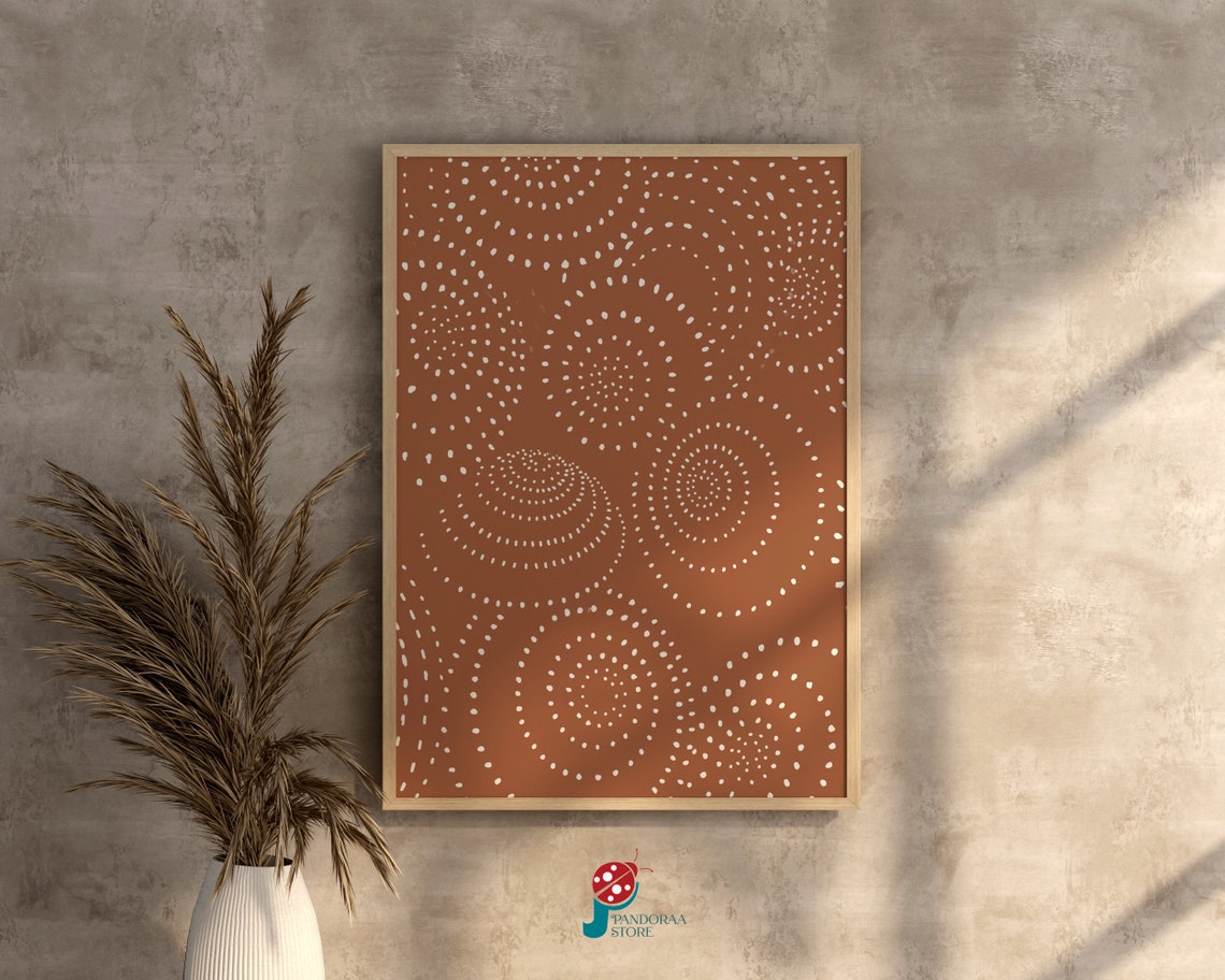 Terracotta White Spiral Dot Boho Circle Earth Tone Abstract Art Poster