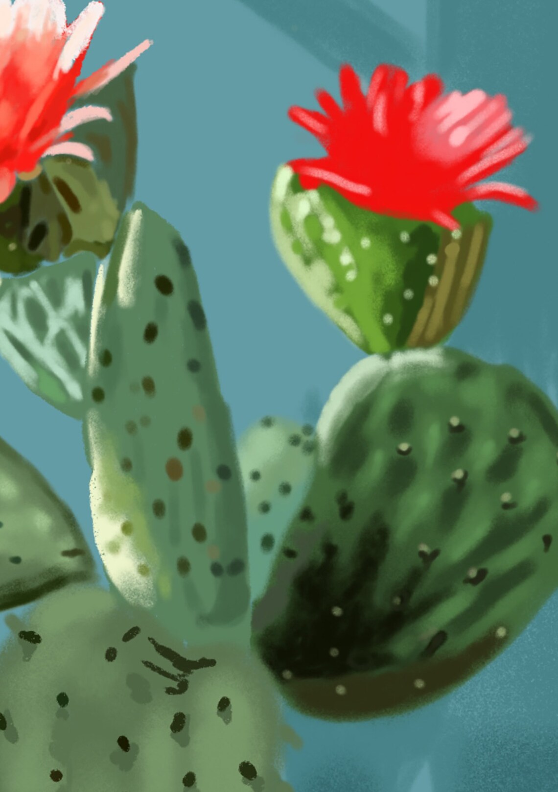 Cute Orange Cat With Cactus Plants Lemon Tree Teal Wall Animal Art Poster - Image 3