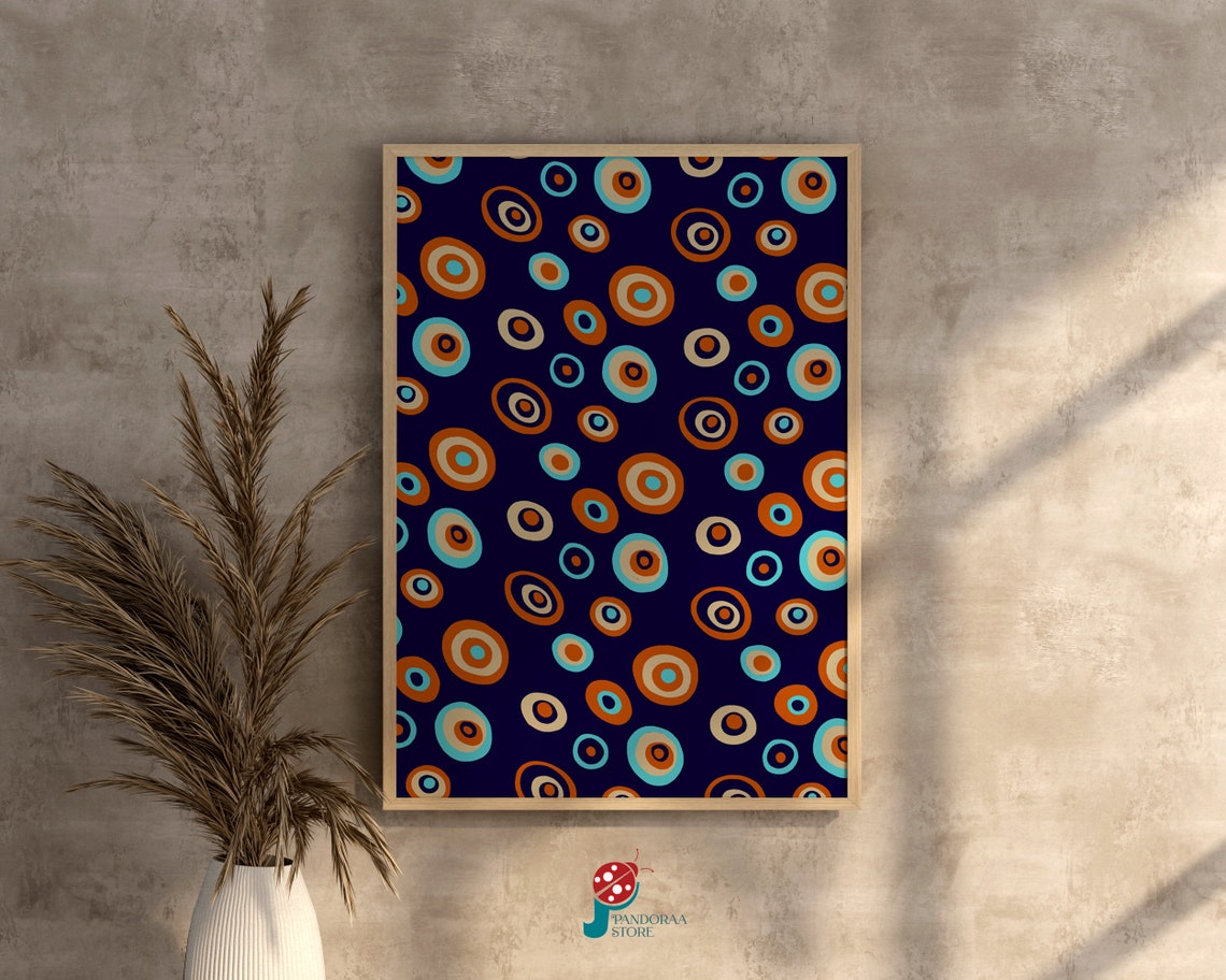 Colorful Circles Boho Wall Art Navy Blue Geometric Wall Decor Jpg Modern Art Home Decor Gift Poster
