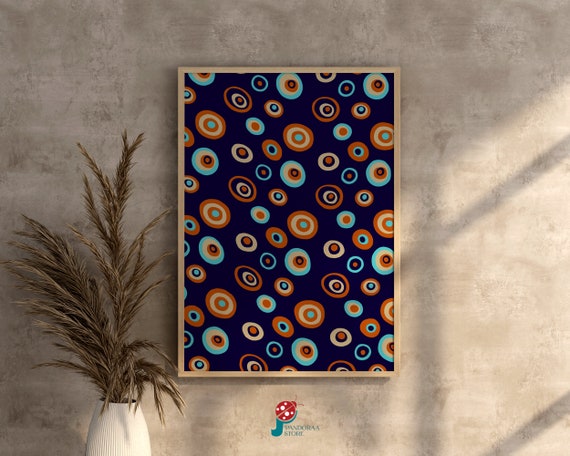 Colorful Circles Boho Wall Art Navy Blue Geometric Wall Decor Jpg Modern Art Home Decor Gift Poster