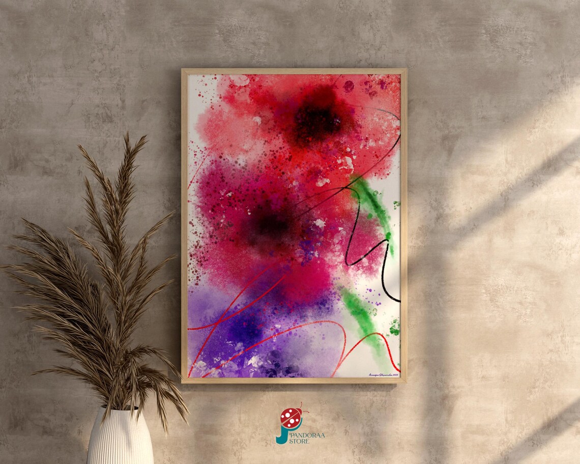 Colorful Abstract Flower Poster, Floral Watercolor Print