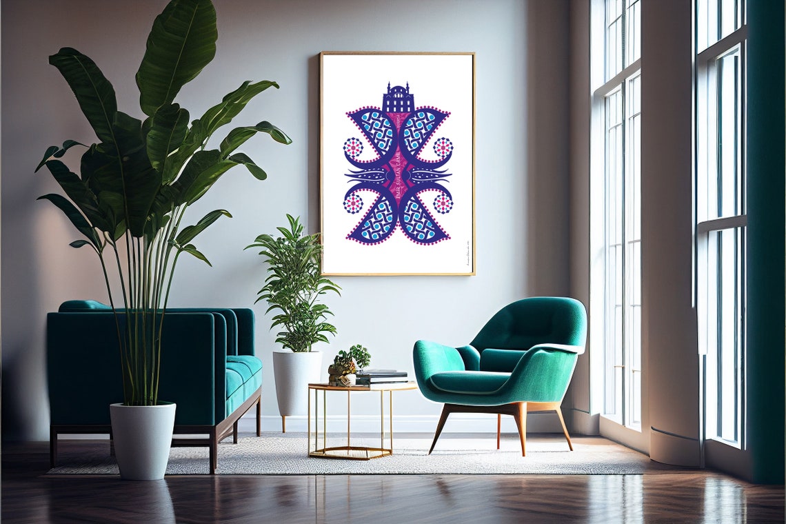 Emir Sultan Mosque Bursa Blue Purple Geometric Islamic Wall Art Poster - Image 2