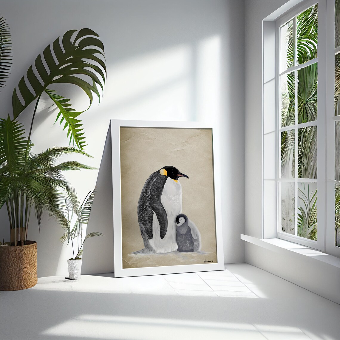 King Penguin and Chick Watercolor Sweet Arctic Animal Art Print - Image 5