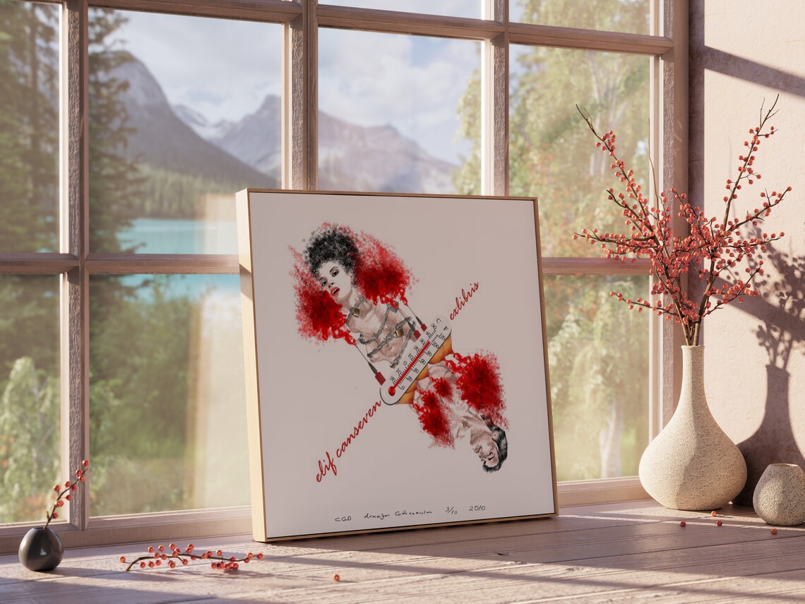 Exlibris Watercolor Man Woman Red Ink Modern Mini Art Print Wall Art Poster - Image 2