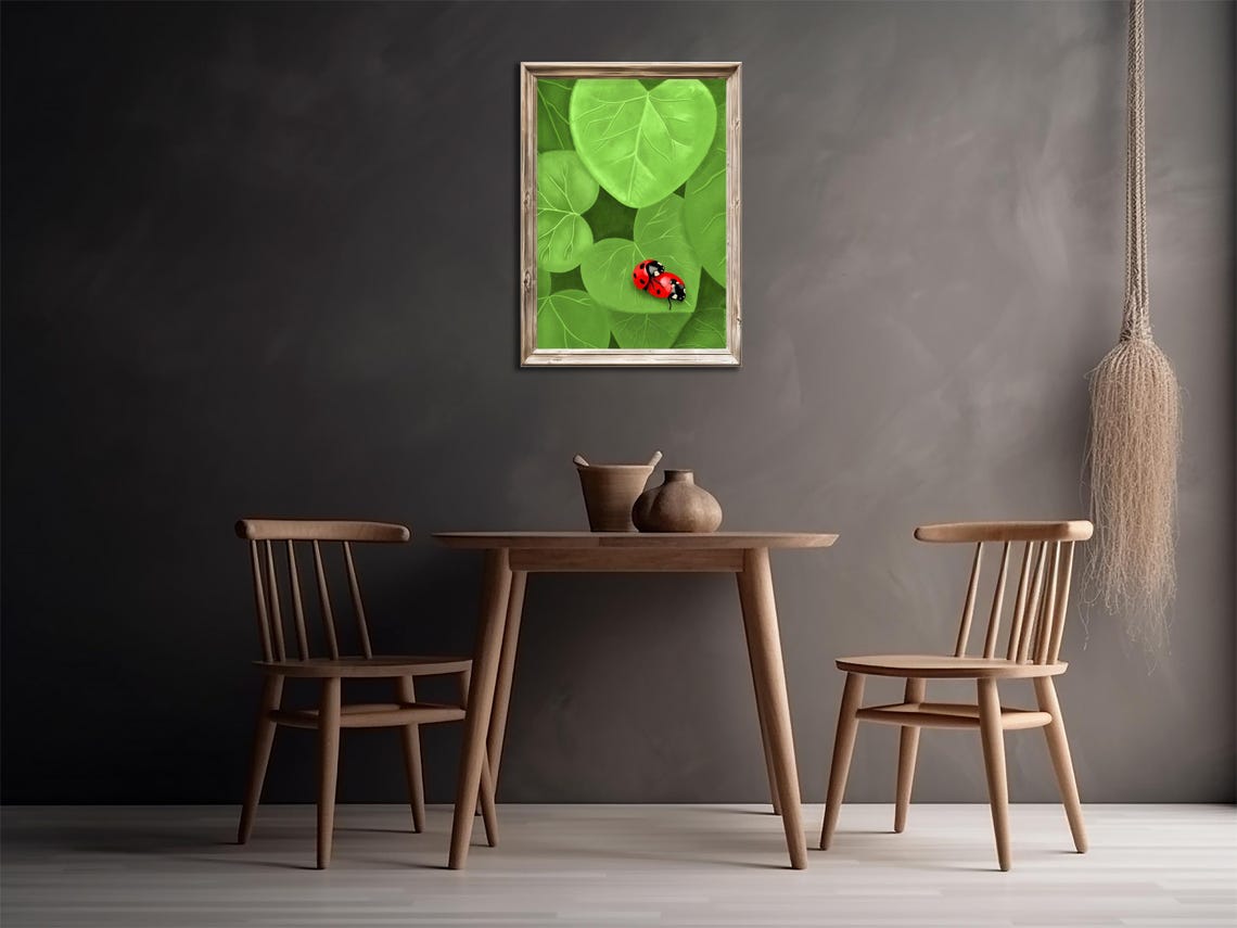 Cute Two Ladybugs on Heart Shaped Green Leaves Nature Poster - Image 4