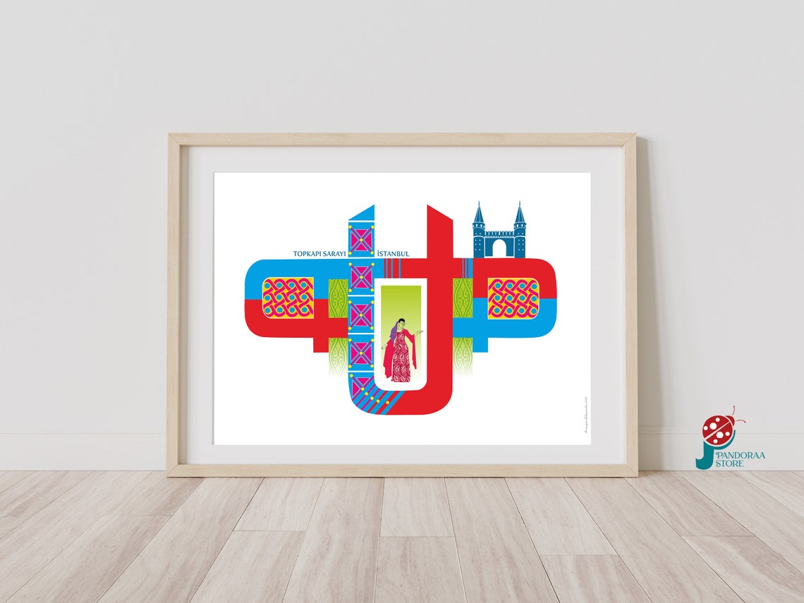 Red Blue Decorative Wall Art Colourful Geometric Wall Decor Islamic Wall Prints Palace Wall Decor