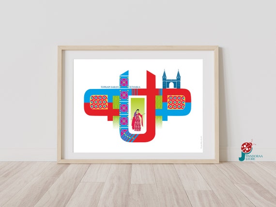 Red Blue Decorative Wall Art Colourful Geometric Wall Decor Islamic Wall Prints Palace Wall Decor
