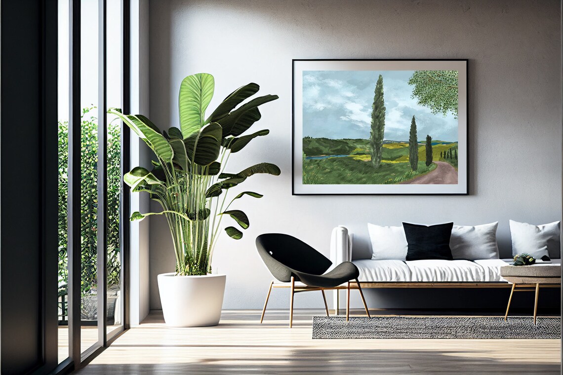 Cypress Tree Country Lane Rolling Hills Vintage Countryside Print - Image 2