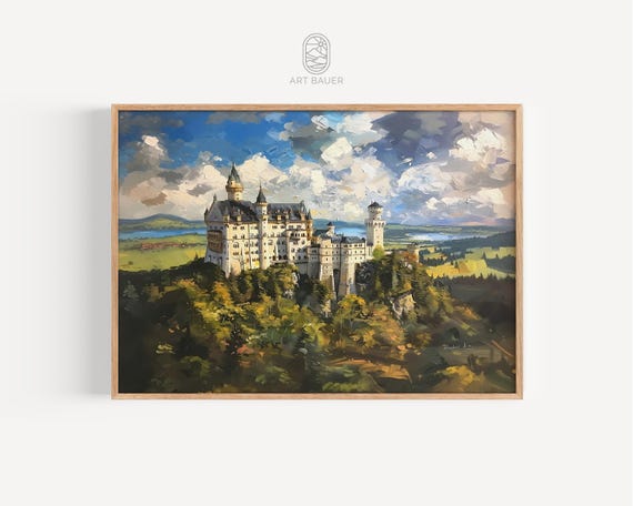 Neuschwanstein In Summer Scenic Landscape Bavarian Castle Art Castle Wall Decor Castle Artwork Poster Print