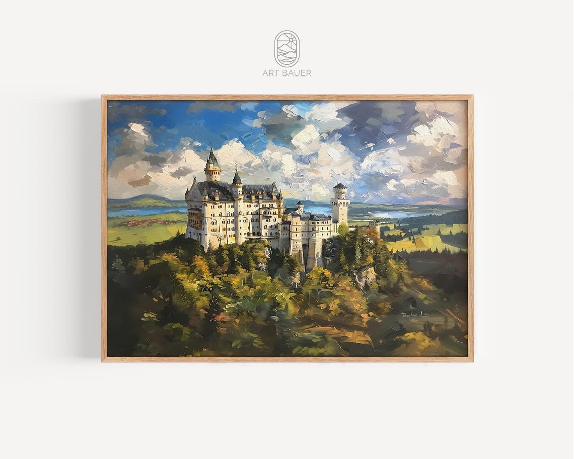 Neuschwanstein In Summer Scenic Landscape Bavarian Castle Art Castle Wall Decor Castle Artwork Poster Print