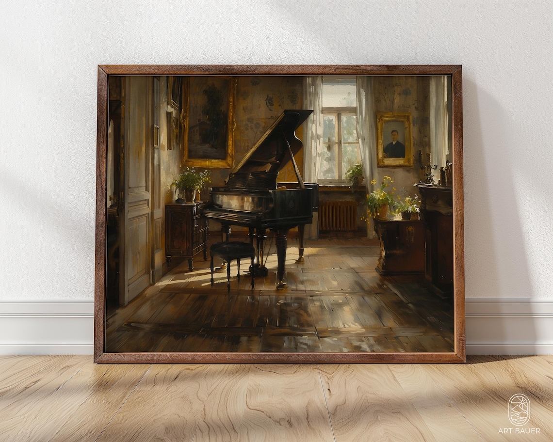 Lonely Grand Piano Sunlit Elegant Music Room Oil Painting Poster - Image 4