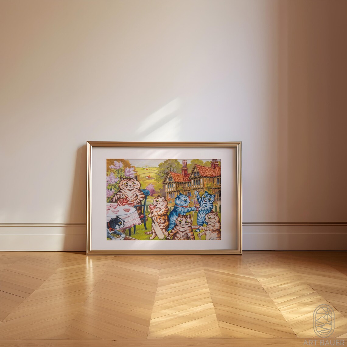 Louis Wain Cat Family Tea Time Playful Kitten Garden Party Art Poster - Image 2