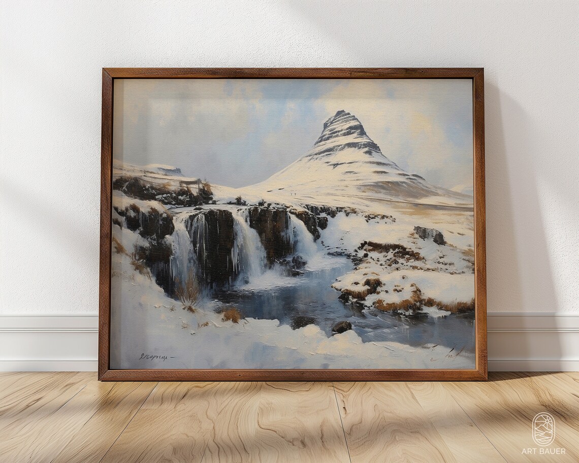 Iceland Kirkjufell Peak Winter Snow Waterfall Landscape Travel Poster - Image 4