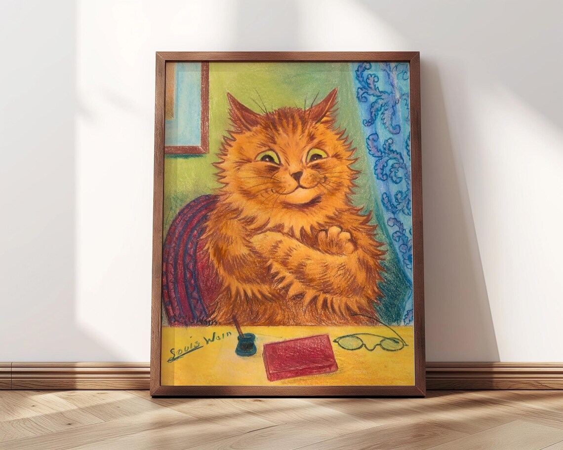 Louis Wain Literary Orange Cat at Desk Red Book Vintage Art Print - Image 4