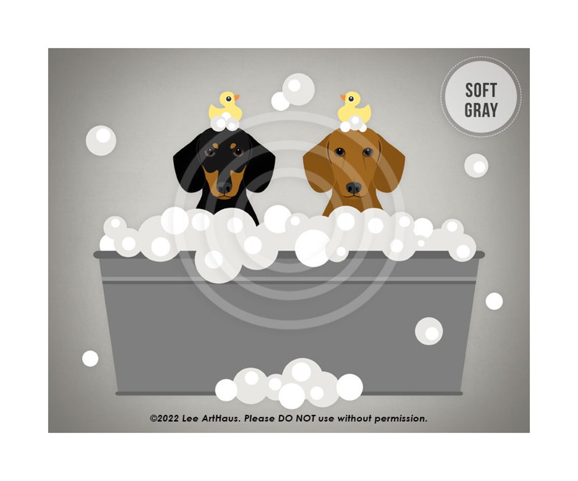 Two Dachshunds In Metal Bathtub With Bubbles Cute Dog Art Poster - Image 3