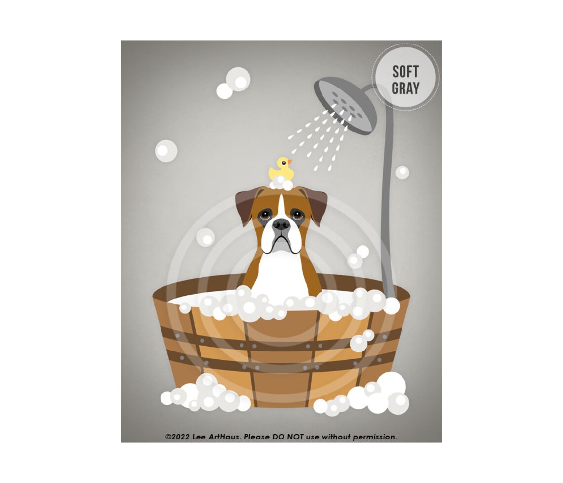 45dp Dog Prints Brown Boxer Dog In Wooden Tub Wall Art Bathroom Art Boxer Print Bath Print Dog Drawing Dog Art Pet Portrait - Image 3