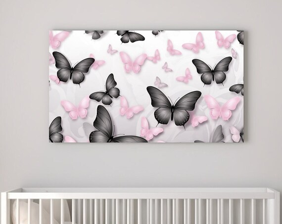 Pink Black Butterflies 3D Dreamy Girls Bedroom Wall Art Poster