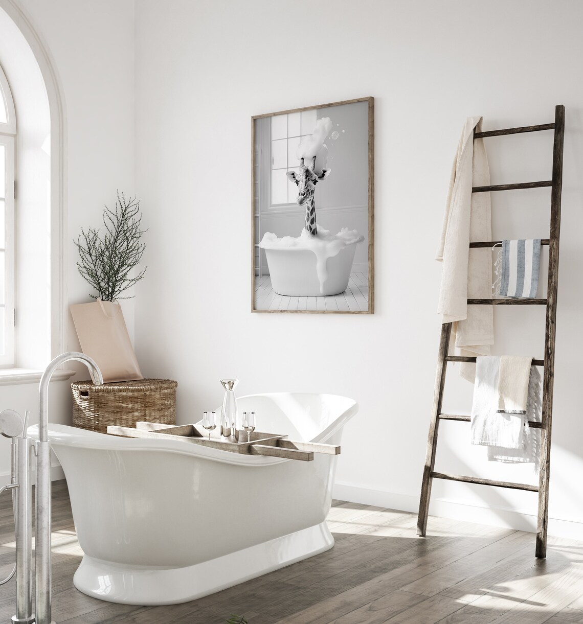 Cute Giraffe In A Bathtub, Funny Bathroom Art Print - Image 4