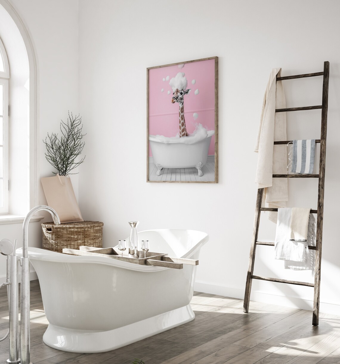 Cute Giraffe In A Bathtub, Funny Bathroom Art Print - Image 4