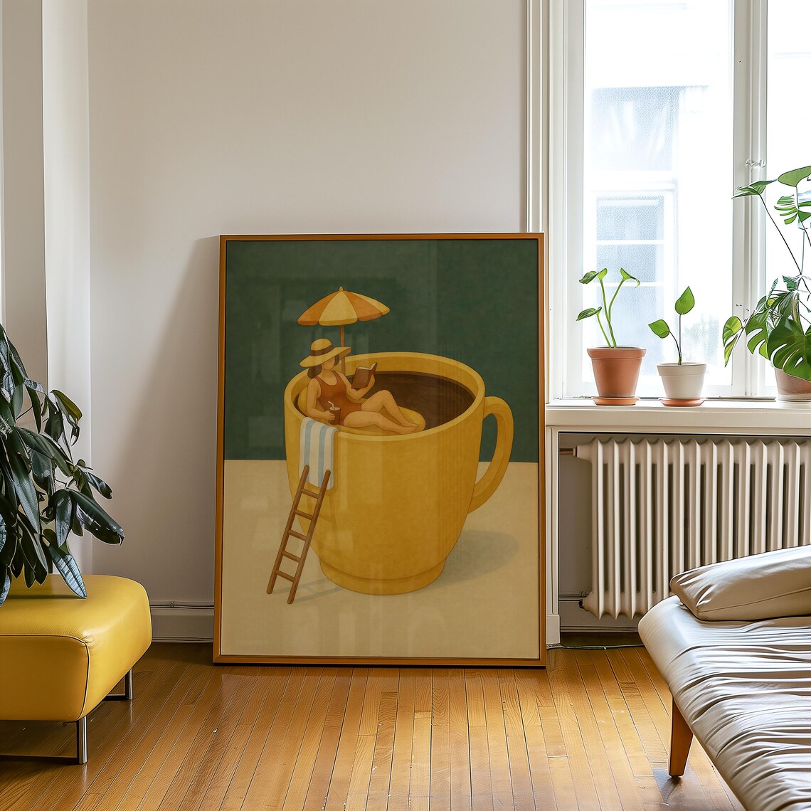 Coffee Lover Woman in Coffee Cup, Whimsical Poster - Image 5