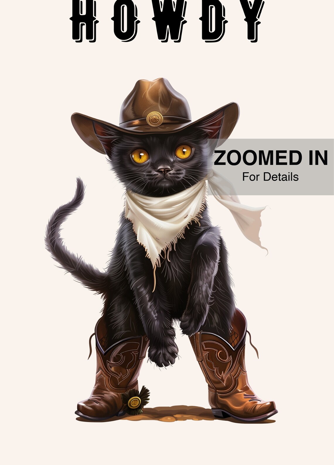 Howdy Funny Black Cat, Cowboy Cat Illustration - Image 5