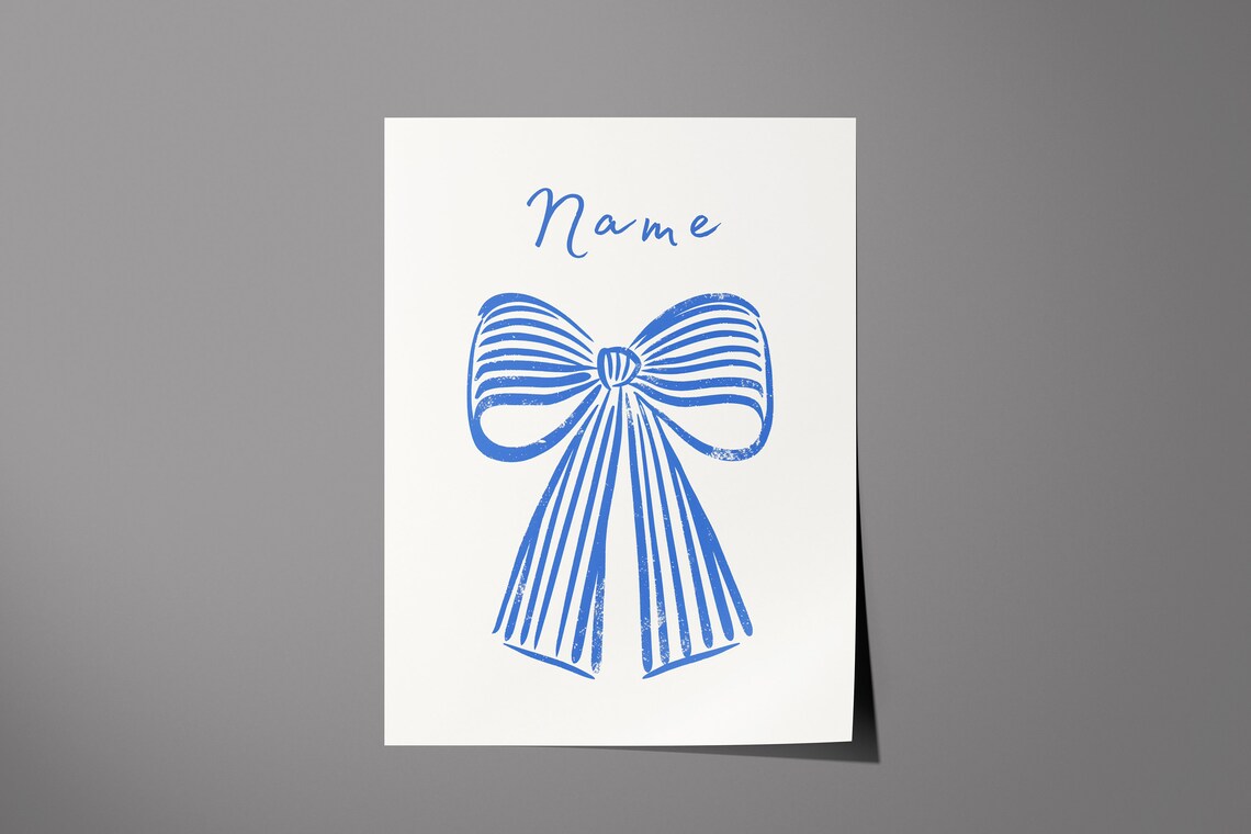Personalized Name Bow Print, Preppy Watercolor Nursery Decor - Image 6