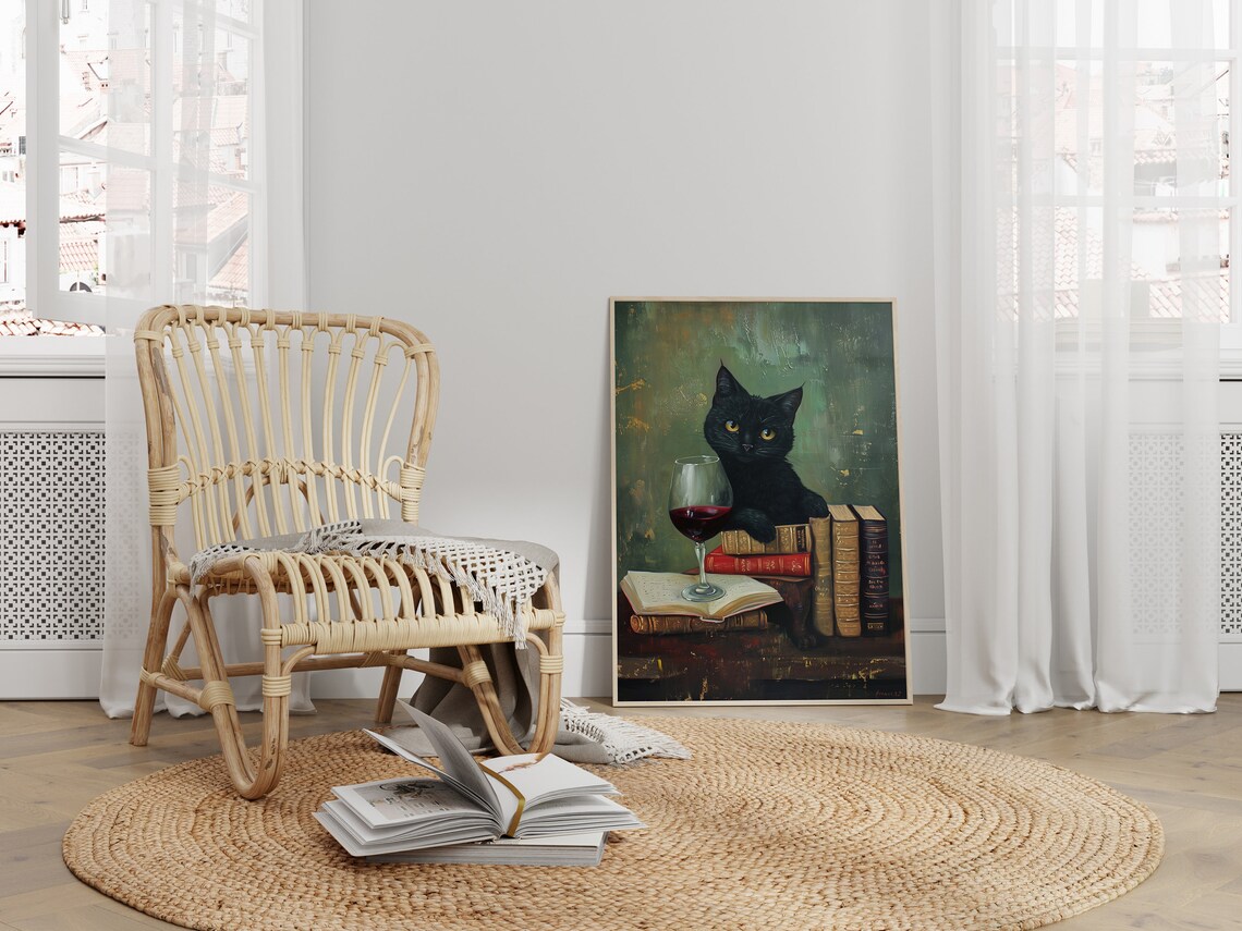 Black Cat Drinking Wine, Trendy Bar Poster - Image 4