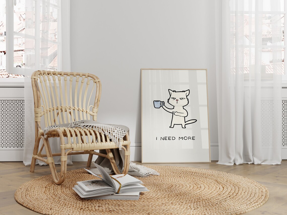 Funny Sleepy Cat Poster, Cute Cat Illustration - Image 3