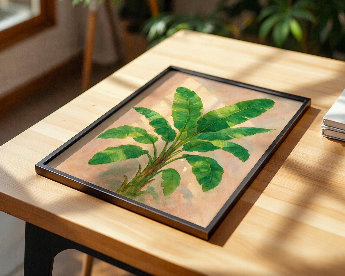 Watercolor Banana Leaf, Minimalist Tropical Plant Art Print - Image 3