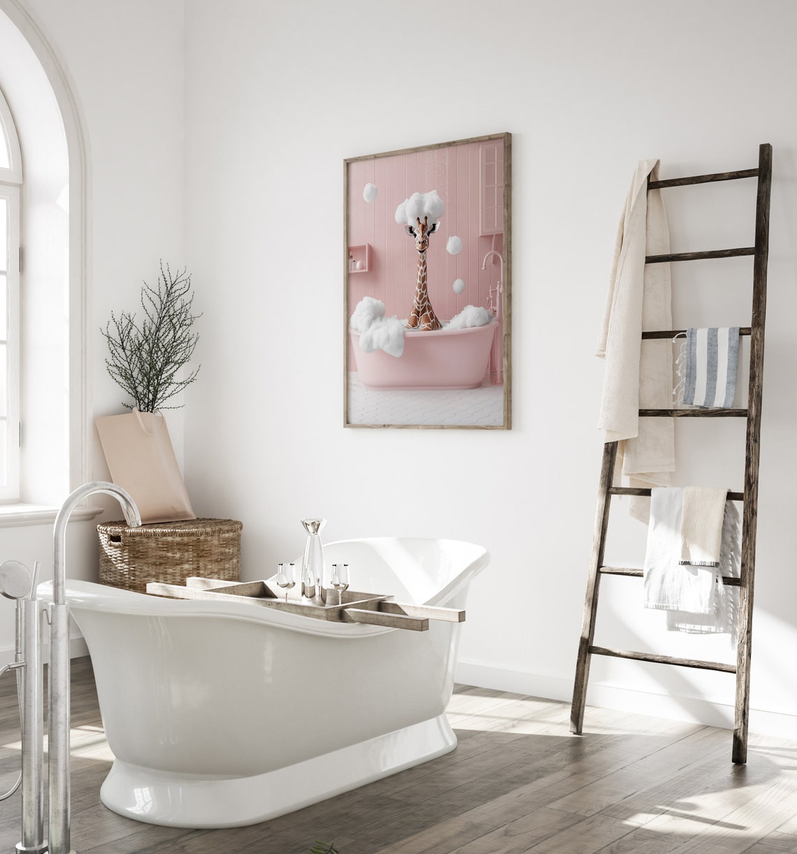 Cute Giraffe In A Bathtub Poster, Funny Bathroom Art - Image 4