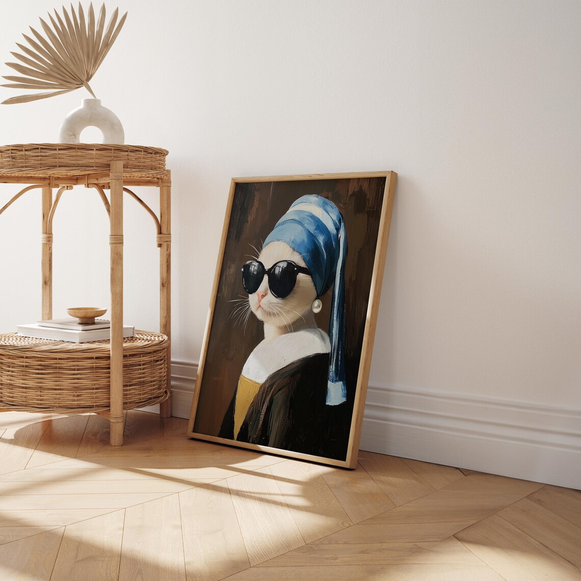 Cute Cat With A Pearl Earring, Funny Art Print - Image 2