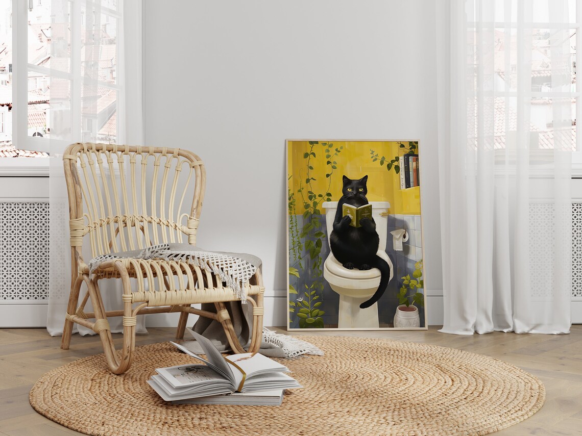 Funny Toilet Cat Poster, Bathroom Wall Art - Image 2