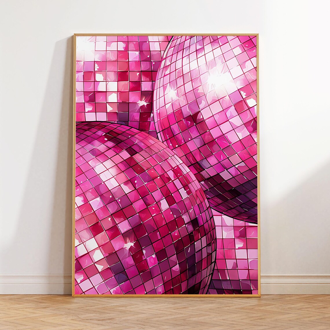 Pink Disco Ball Mirror Tiles Glam Shiny Party Dance Floor Poster - Image 2